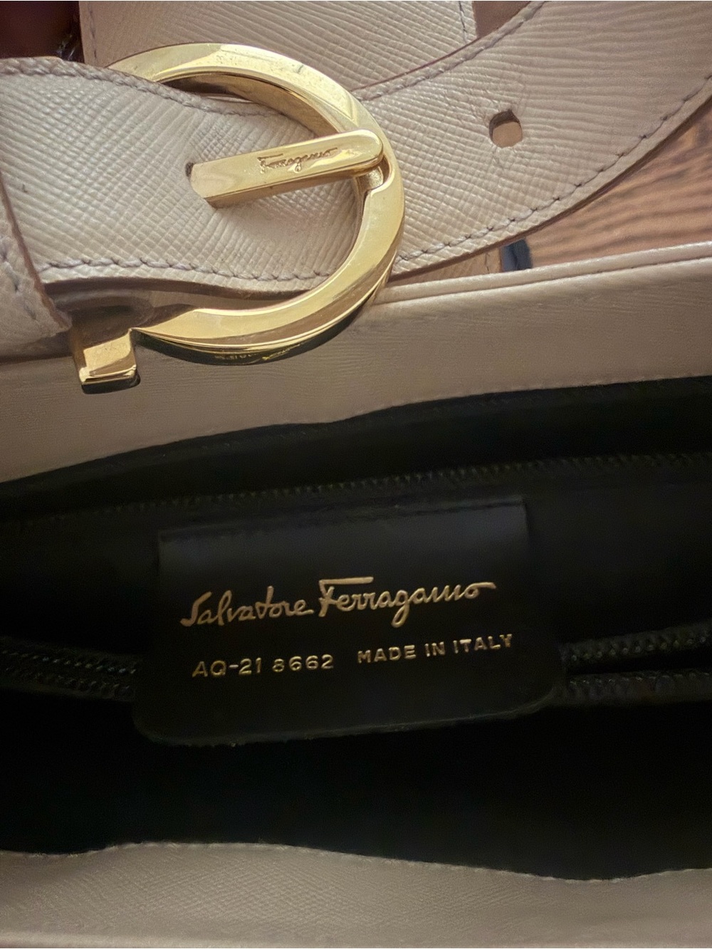 Salvatore Ferragamo Nude Leather Shoulder Bag with Gold Ring Hardware - Picture 4 of 11